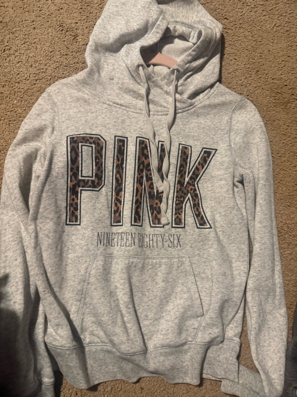 PINK Leopard Logo Gray Hoodie